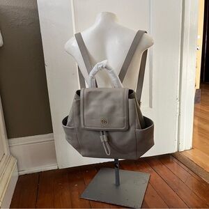 Tory Burch Landon Flap Backpack French Gray Leather NWT Style 31387